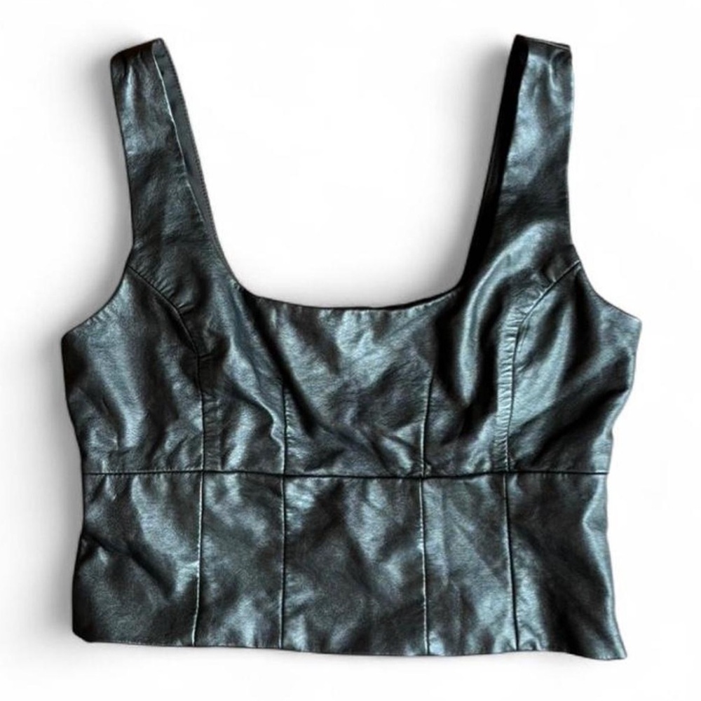 Lulus Faux Leather Black Biker Crop Top Large Biker Goth Festival Rocker Grunge